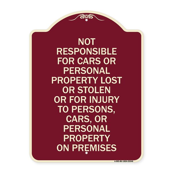 Not Responsible for Cars or Personal Property Lost or Stolen or for Injury to Persons, BU-1824-23546